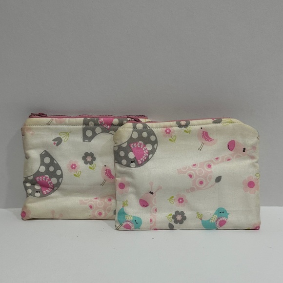 Kids Animal Print Pouch Set of 2 - Cream and Pink - Picture 2 of 2